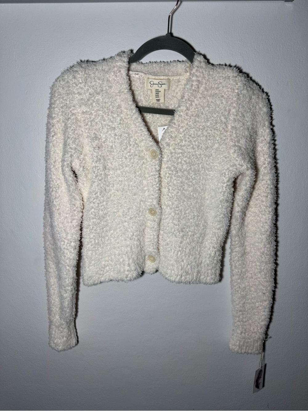 Jessica Simpson Cream Bouclé Button-Up Cardigan